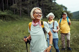 Three retirees hiking