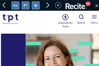Recite Me toolbar at the top of the TPT website